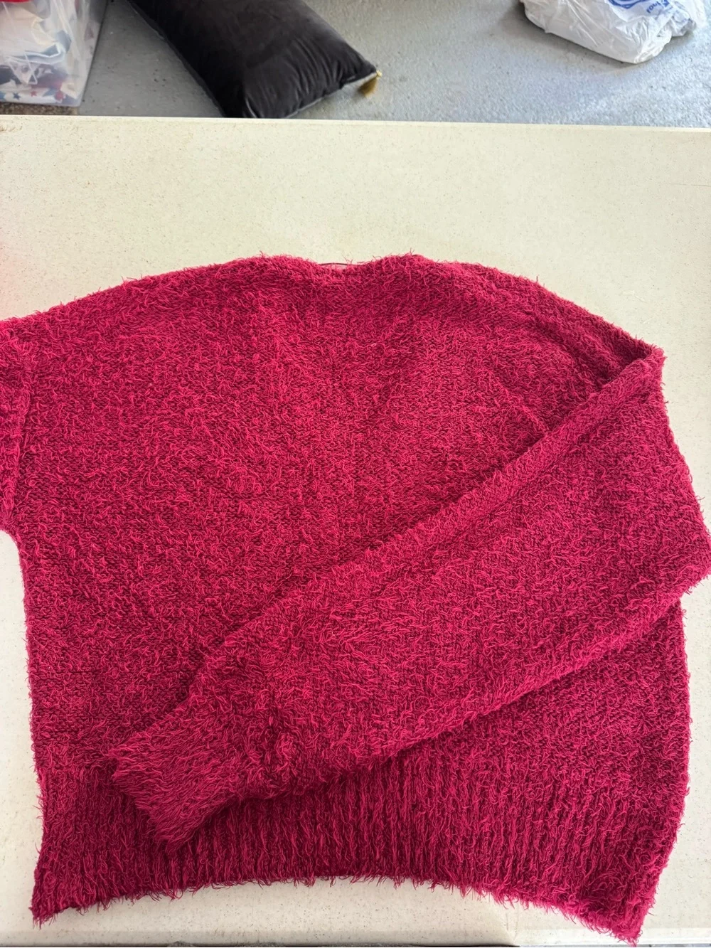 FREE PEOPLE Cozy V-Neck Fuzzy Sweater in Deep Berry